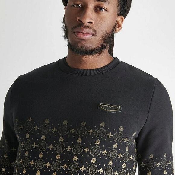 Supply & Demand Black and Gold Monogram Crew Neck Sweatshirt Mens Size S - Picture 3 of 10